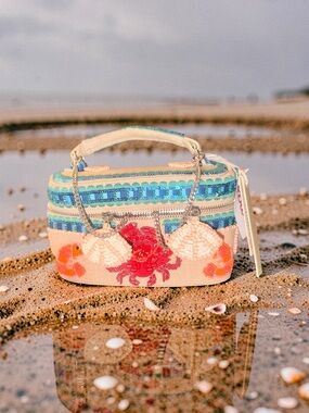 Seaside Beaded Cosmetic Bag - Peach and Blue